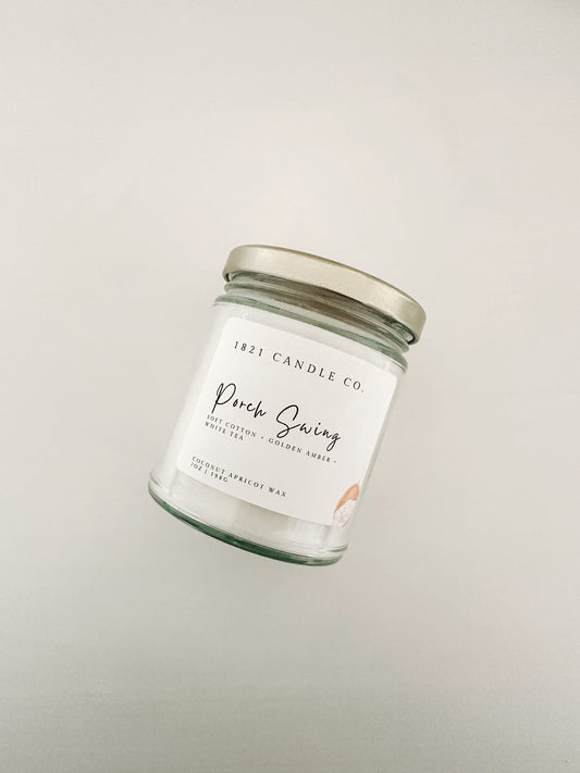 Porch Swing 7oz Candle | Cotton, Golden Amber, White Tea | Coconut Apricot Wax