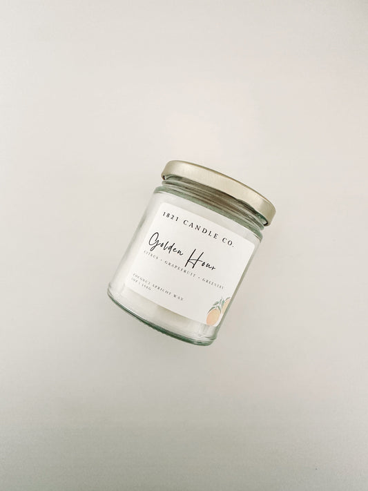 Golden Hour 7oz Candle | Citrus, Grapefruit, Greenery | Coconut Apricot Wax Candle