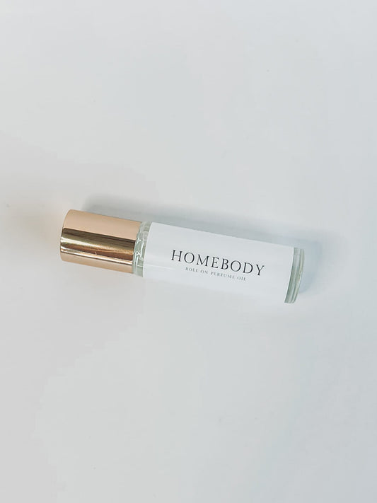 Homebody Roller Perfume made with coconut oil, non toxic handmade roller ball perfume with notes of vanilla, marshmallow, cashmere 