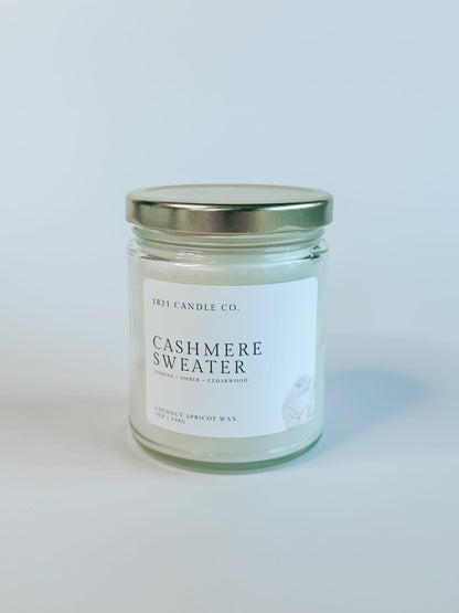 Cashmere Sweater 7oz Candle | Cocoa Butter, Amber, Cedar Wood | Coconut Apricot Wax Candle