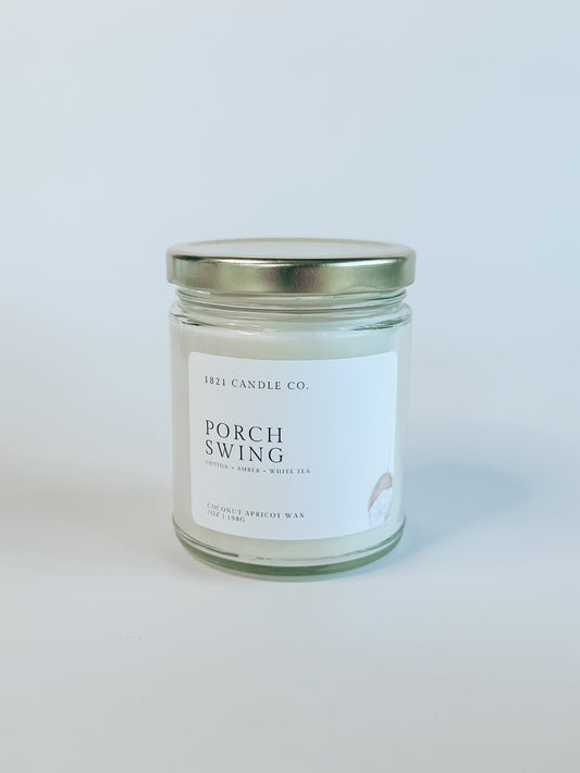 Porch Swing 7oz Candle | Cotton, Golden Amber, White Tea | Coconut Apricot Wax