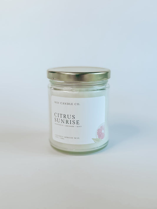 Citrus Sunrise 7oz Candle | Grapefruit, Rhubarb, Mint | Coconut Apricot Wax