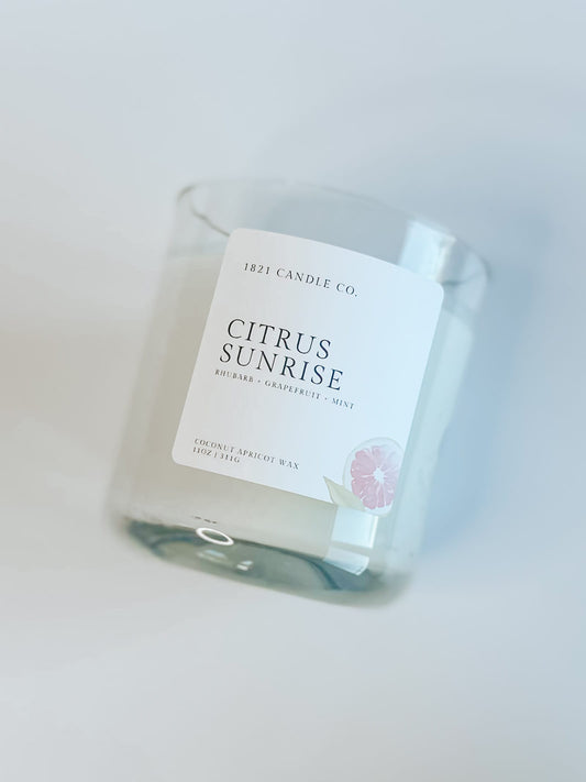 Citrus Sunrise 11oz Candle | Grapefruit, Rhubarb, Mint | Coconut Apricot Wax