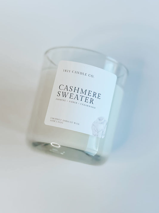 Cashmere Sweater 11oz Candle | Cocoa Butter, Amber, Cedar Wood | Coconut Apricot Wax