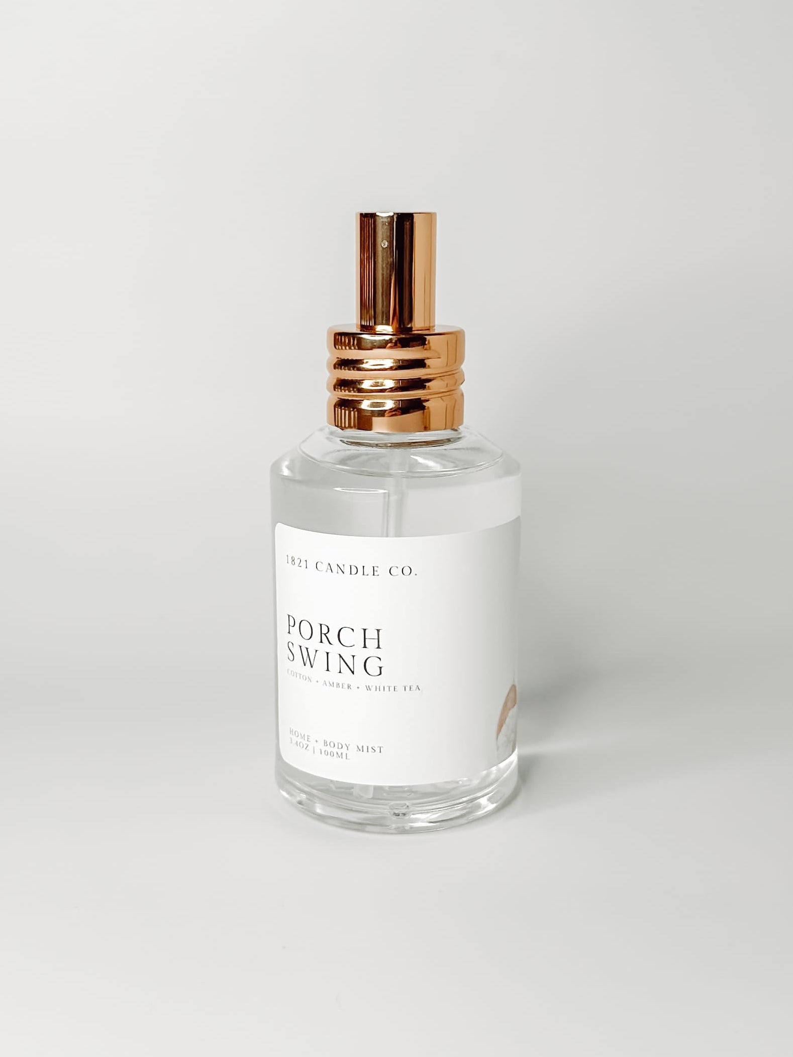 Porch Swing non toxic candle by 1821 candle co on a clean white background. Notes of cotton, amber and white tea.