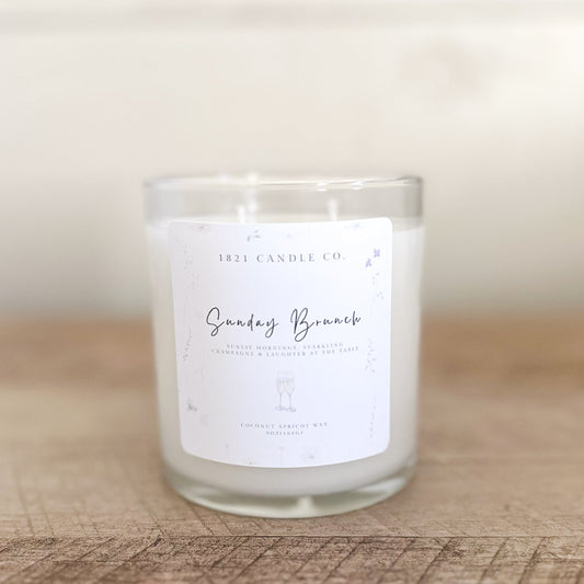 Sunday Brunch 9oz candle made with non toxic coconut apricot wax and phthalate free fragrances in Bonney Lake, WA. Notes of peach, tangerine, sugar, musk.